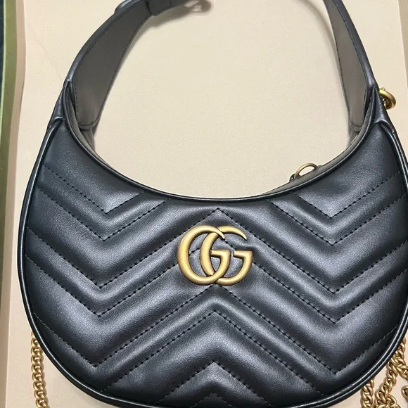Gucci | Bags | Gucci Black Leather Shoulder Bag With Gold 